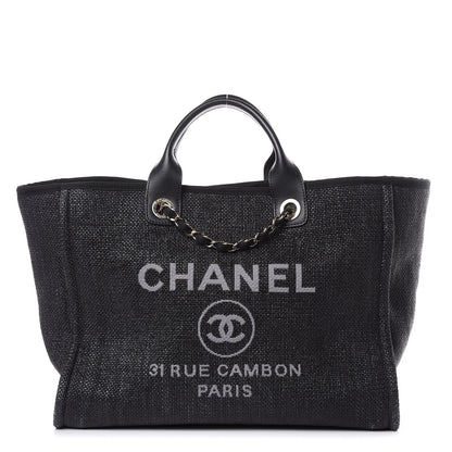 Chanel Woven Straw Raffia Large Deauville Tote Black 1 of 12