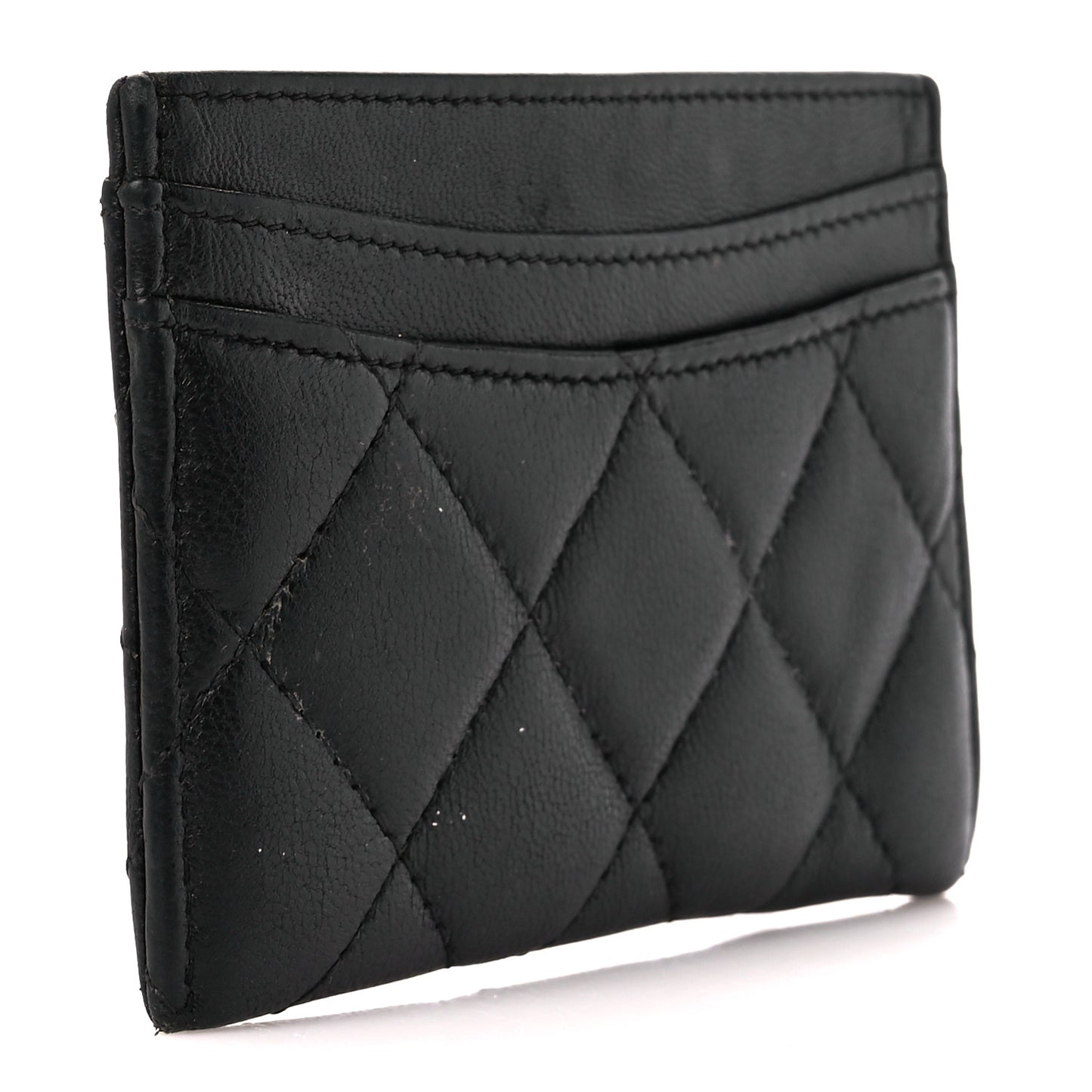 Lambskin Quilted Card Holder Black
