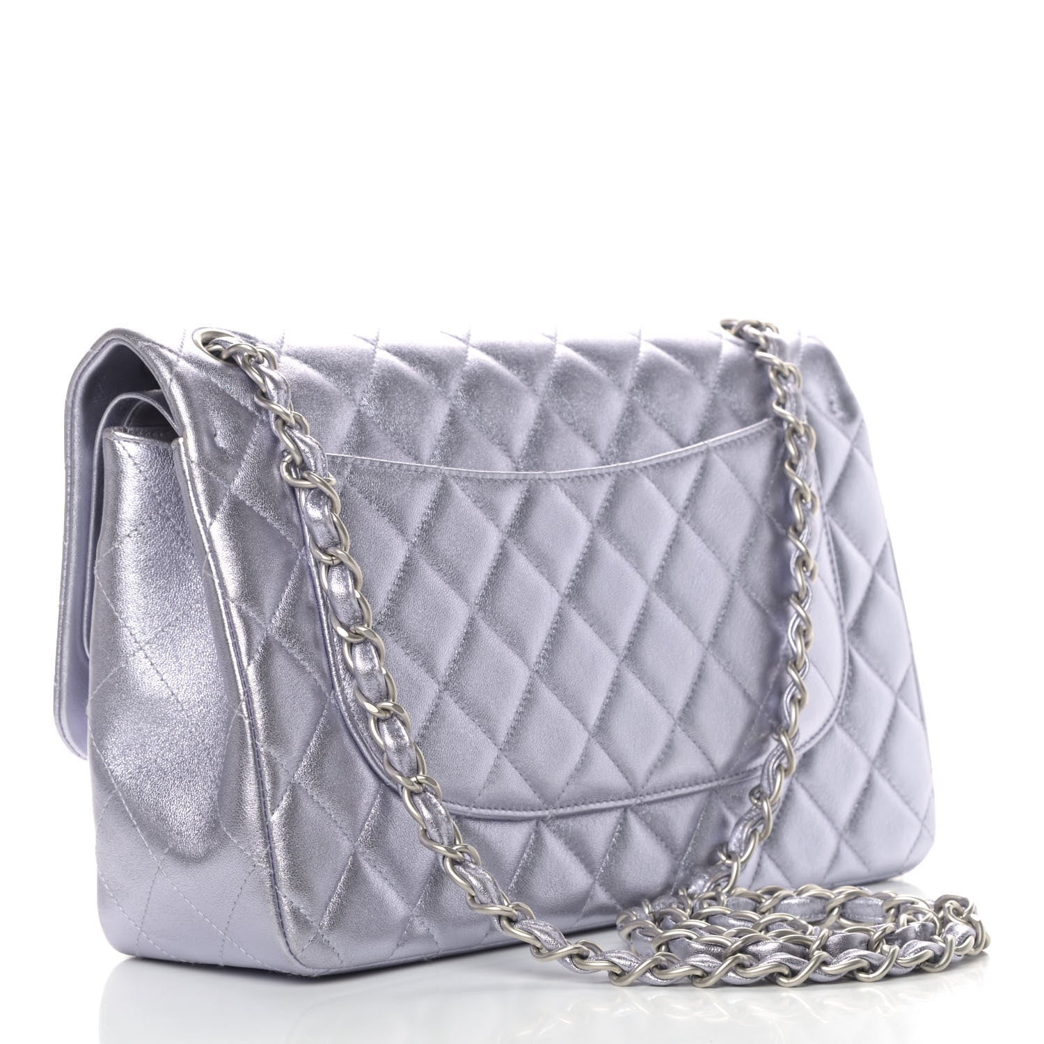 Chanel Metallic Lambskin Quilted Jumbo Double Flap Light Grey 2 of 5