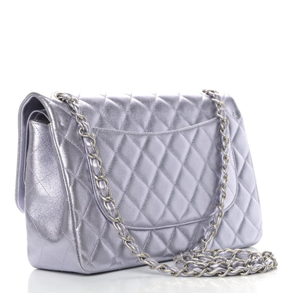 Chanel Metallic Lambskin Quilted Jumbo Double Flap Light Grey 2 of 5