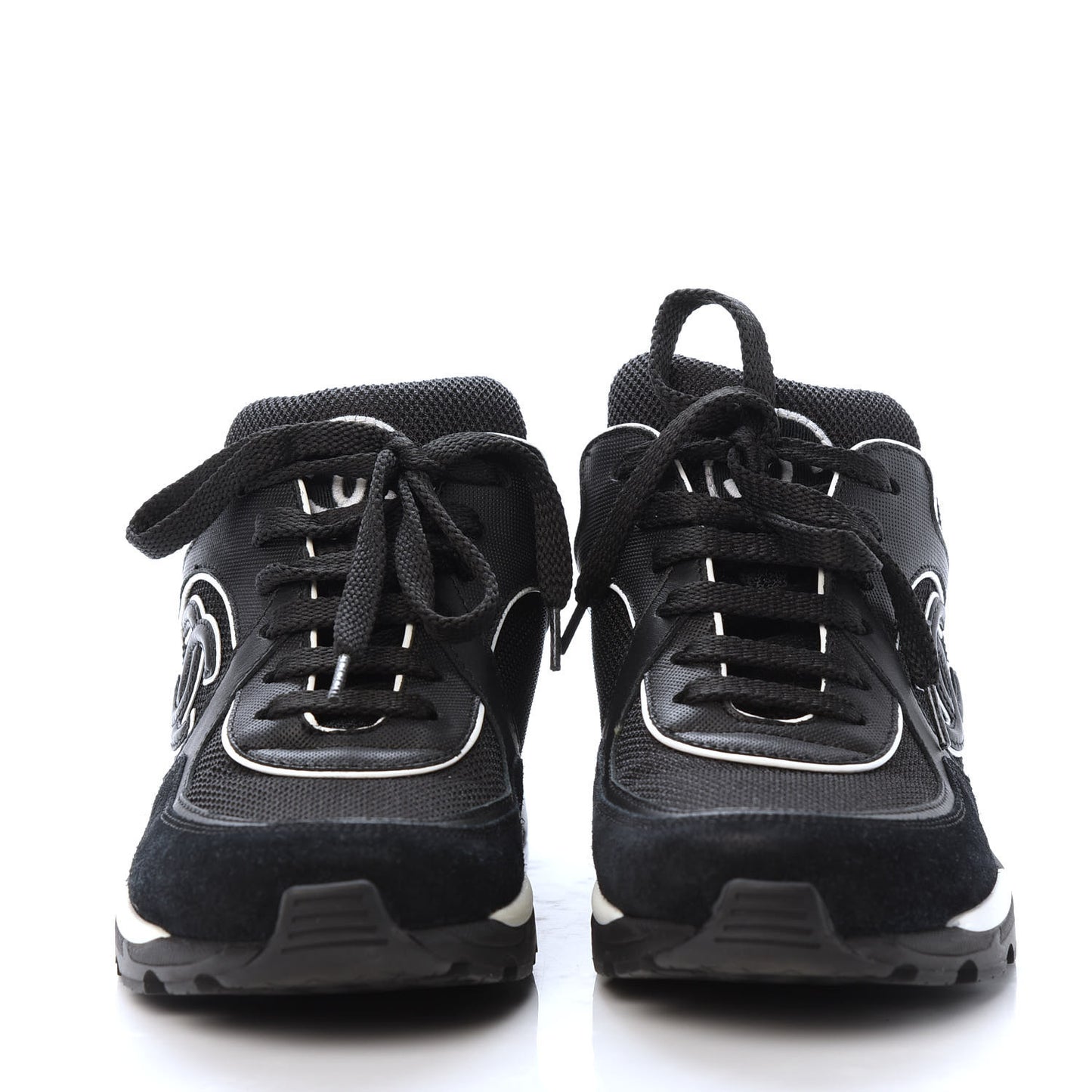 Toile Suede Calfskin CC Sneakers 36 Black White