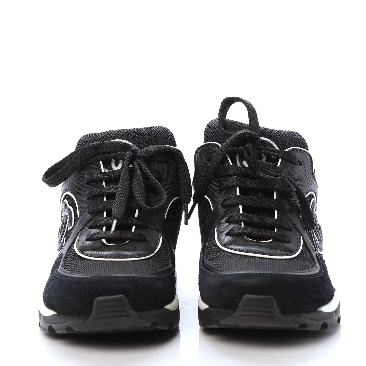 Chanel Toile Suede Calfskin CC Sneakers 36 Black White 2 of 9