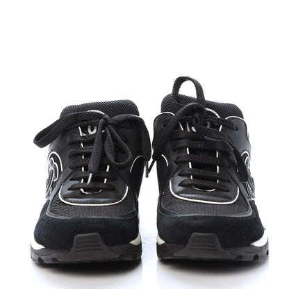 Chanel Toile Suede Calfskin CC Sneakers 36 Black White 2 of 9