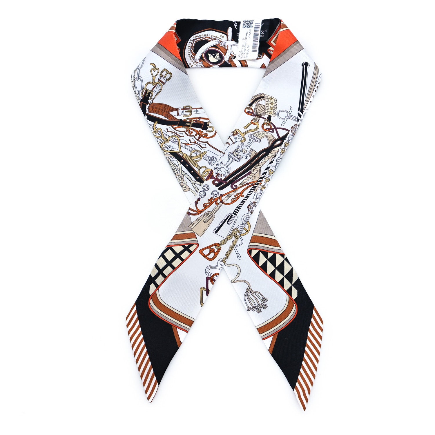 Hermes Silk Bouquets Selliers Twilly White Black Caramel 1 of 3