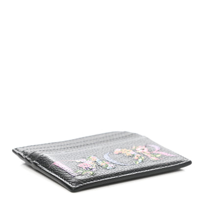 Christian Dior Grained Calfskin Embroidered Floral Lady Dior Card Holder Black 4 of 8