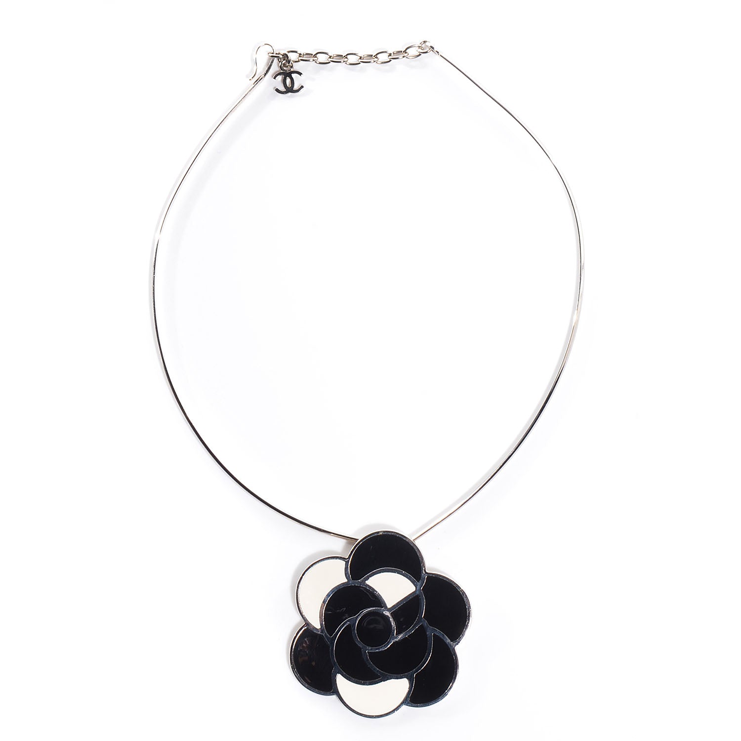 Chanel Enamel Camellia Necklace Black White 1 of 6