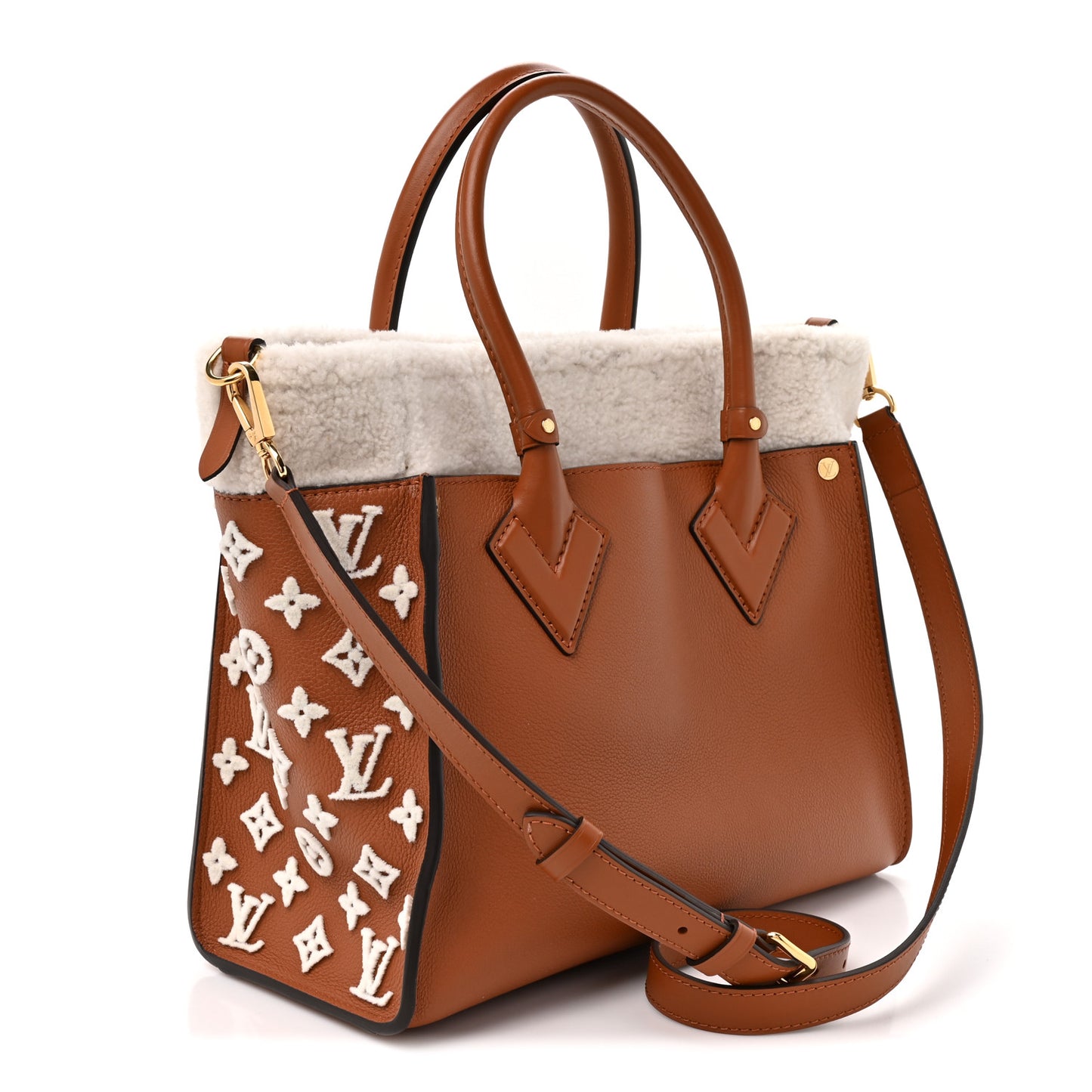 Grained Calfskin Shearling On My Side MM Caramel