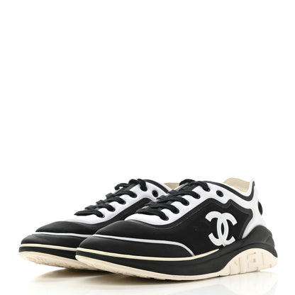 Chanel Lycra Womens CC Sneakers 40 Black White 3 of 9