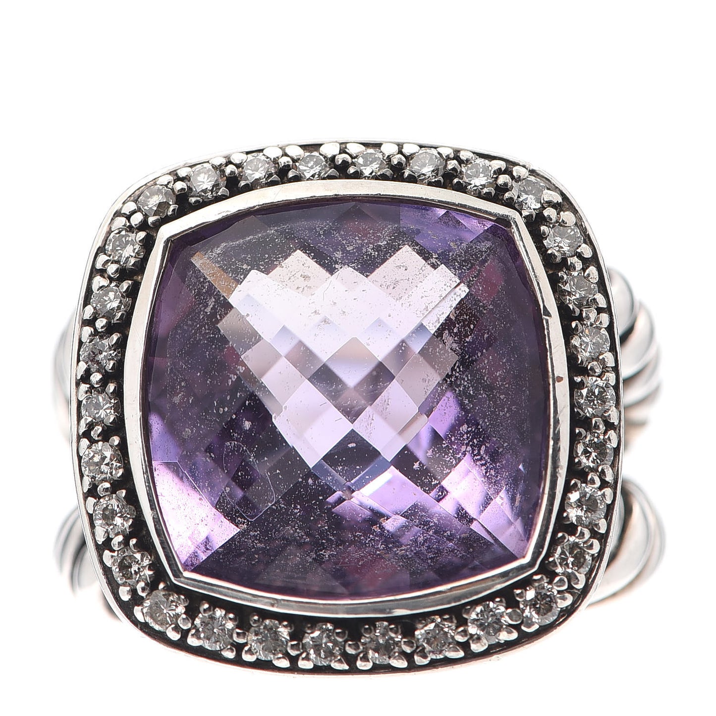 Sterling Silver Diamond Amethyst 14mm Albion Ring 52 6