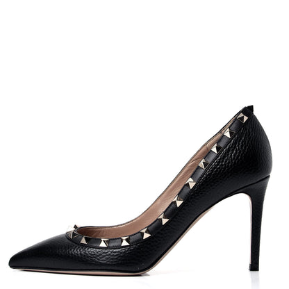 Valentino Garavani Pebbled Calfskin Rockstud 85mm Pumps 38 Black 1 of 6