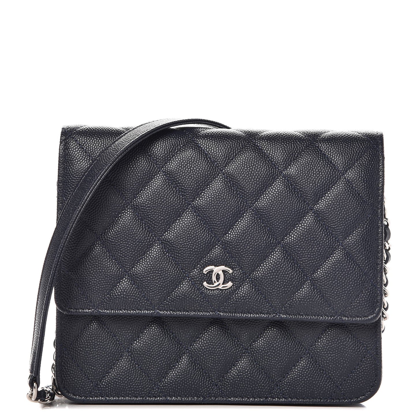 Caviar Quilted Square Wallet On Chain WOC Navy