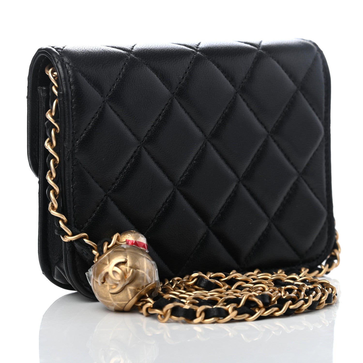 Chanel Lambskin Quilted Pearl Crush Clutch With Chain Black 2 of 4