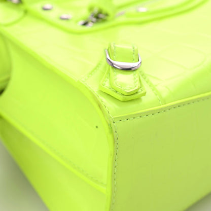 Balenciaga Semi Shiny Calfskin Crocodile Embossed Neo Classic Silver Hardware Mini City Fluo Yellow 5 of 18