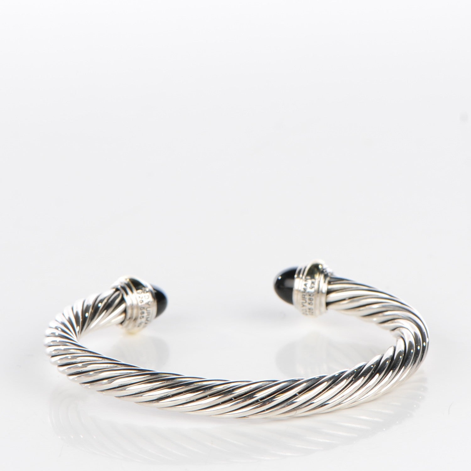 David Yurman Sterling Silver 14K Yellow Gold Black Onyx 7mm Cable Classics Bracelet 3 of 6