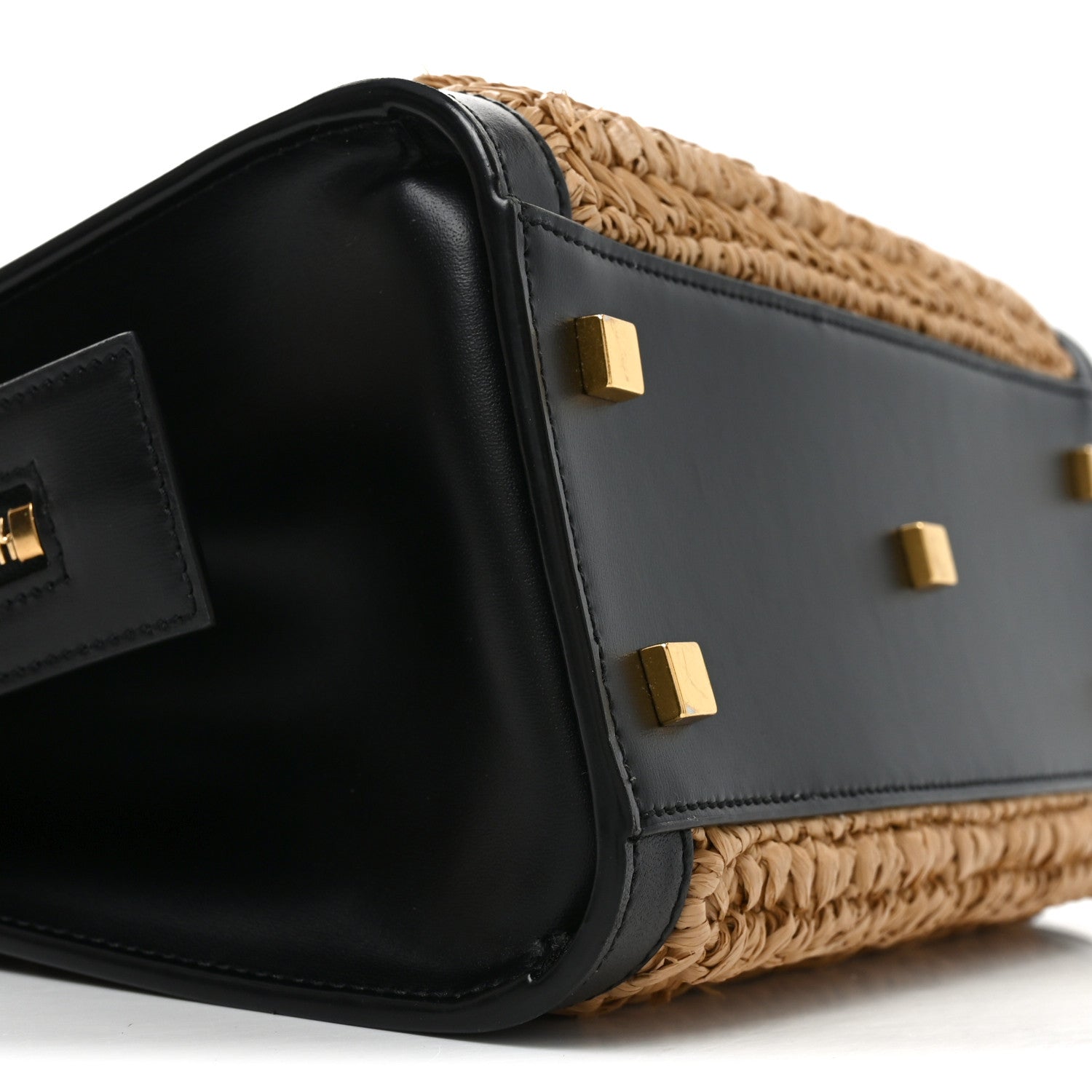 Saint Laurent Raffia Calfskin Small Uptown Tote Black Natural 9 of 10