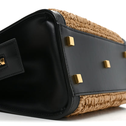Saint Laurent Raffia Calfskin Small Uptown Tote Black Natural 9 of 10