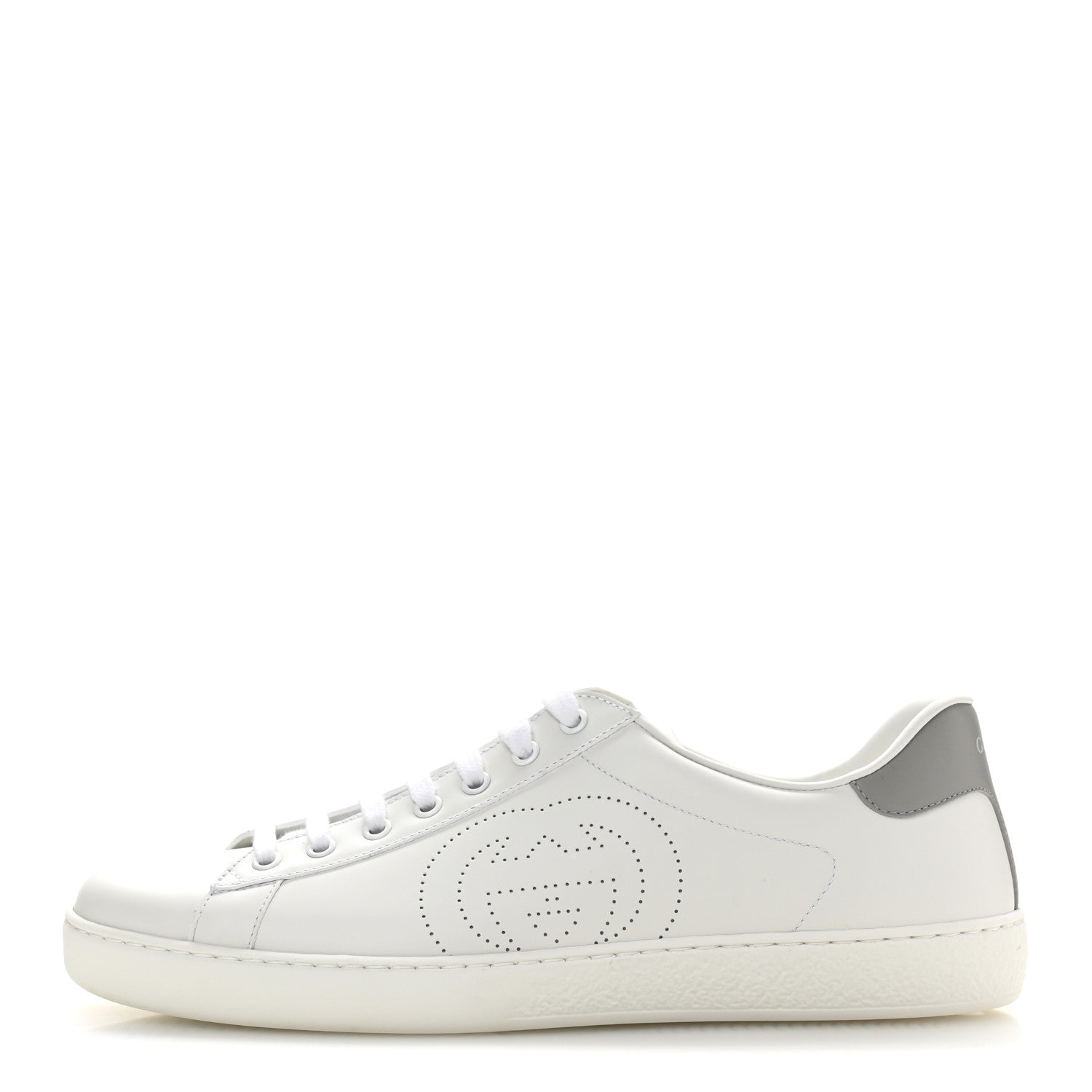 Gucci Calfskin Interlocking G Perforated Mens Ace Sneakers 10 White Grey Sky 1 of 9