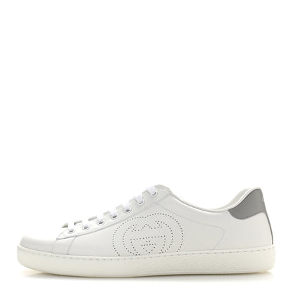 Gucci Calfskin Interlocking G Perforated Mens Ace Sneakers 10 White Grey Sky 1 of 9