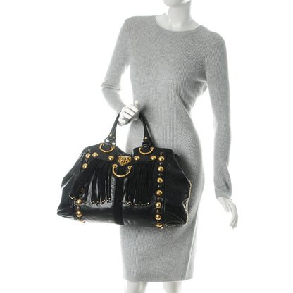 Gucci Calfskin Suede Fringe Large Babouska Tote Black 2 of 7