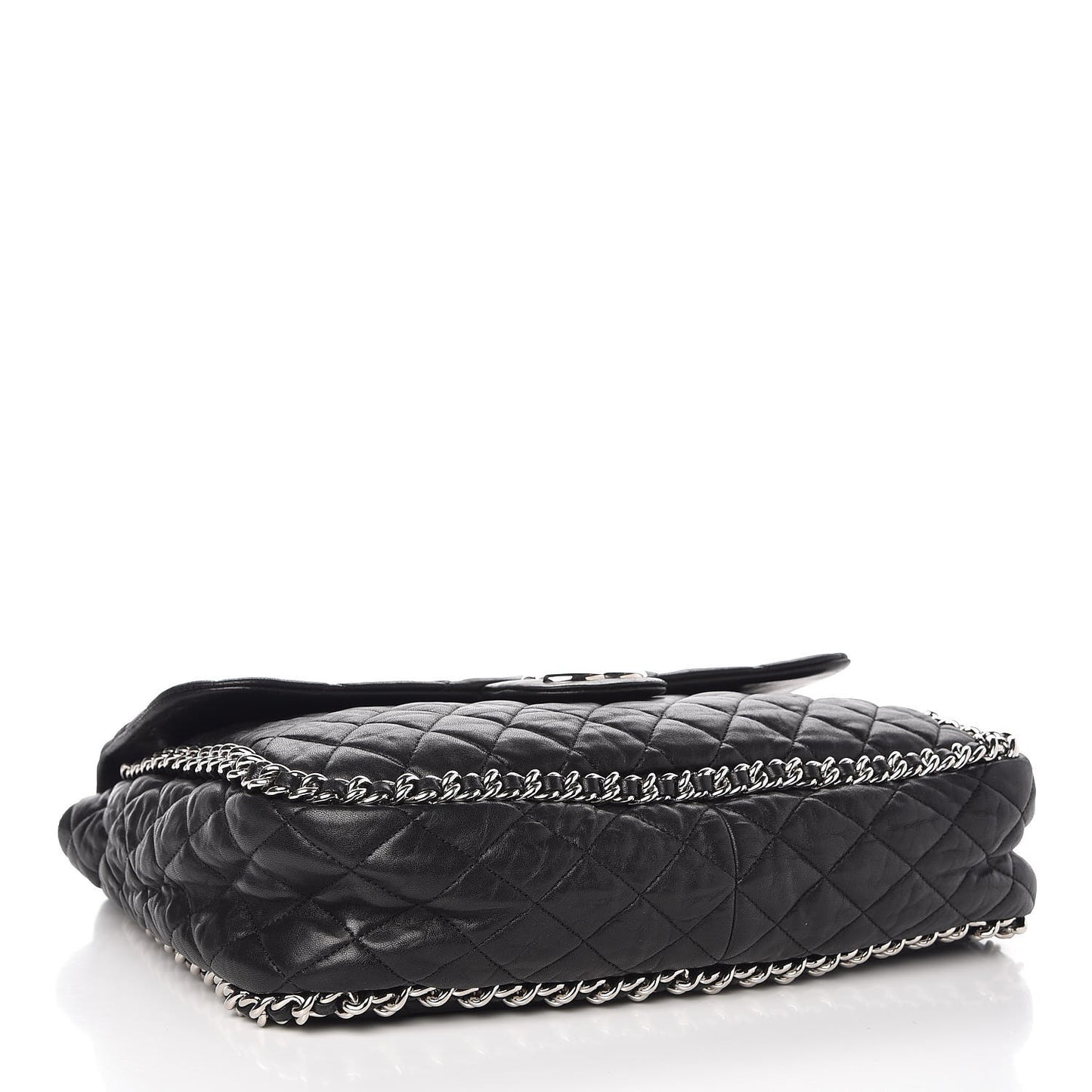 Washed Lambskin Quilted Maxi Chain Around Flap Black