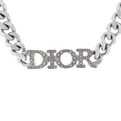 Christian Dior Metal Crystal Logo Chain Link Necklace Silver 4 of 5