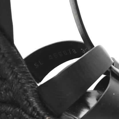 Saint Laurent Calfskin Tribute 95 Platform Espadrille Wedge Sandals 37 Black 8 of 9