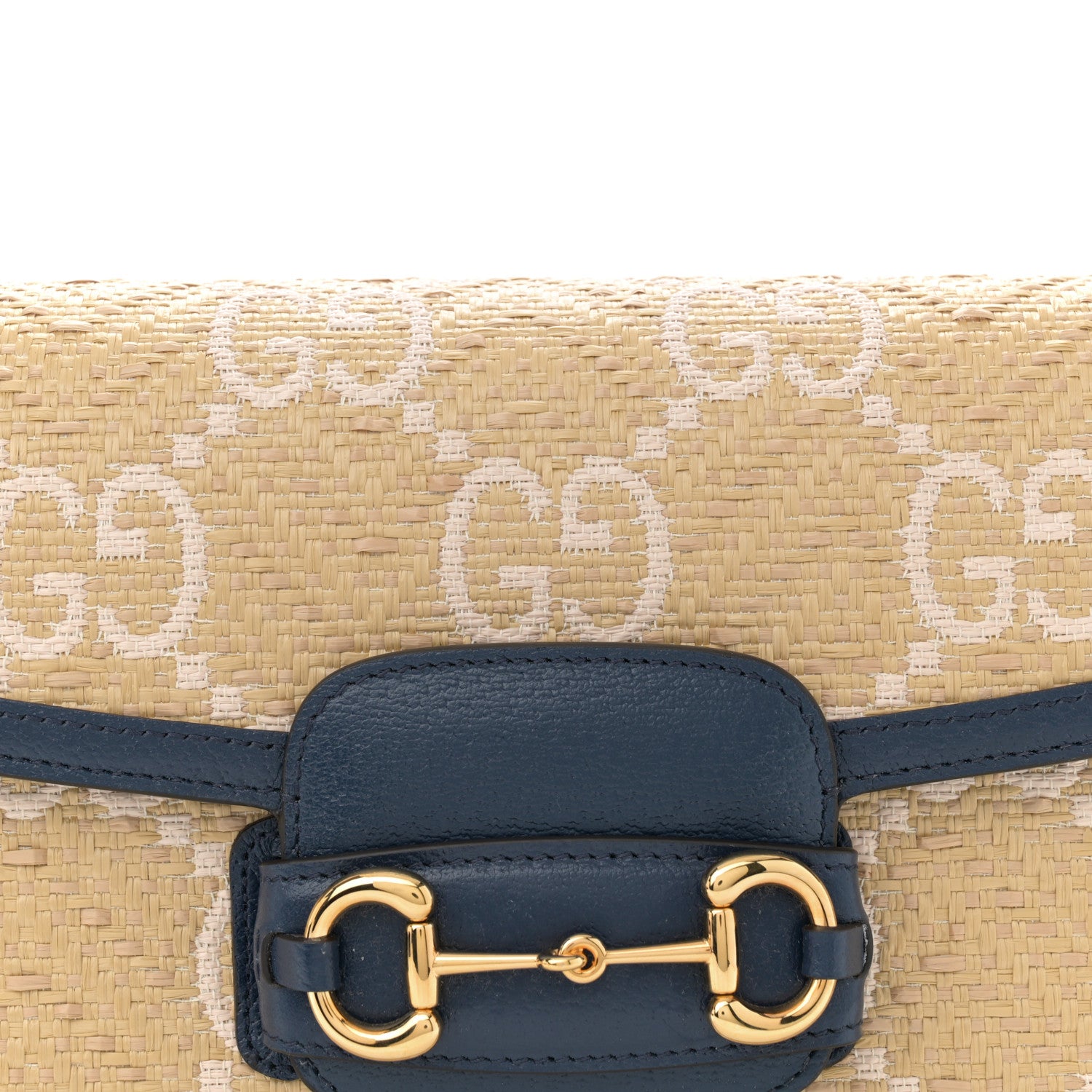 Gucci Raffia Textured Dollar Calfskin GG Monogram Horsebit 1955 Shoulder Bag Natural Mystic White Blue Agata 8 of 10
