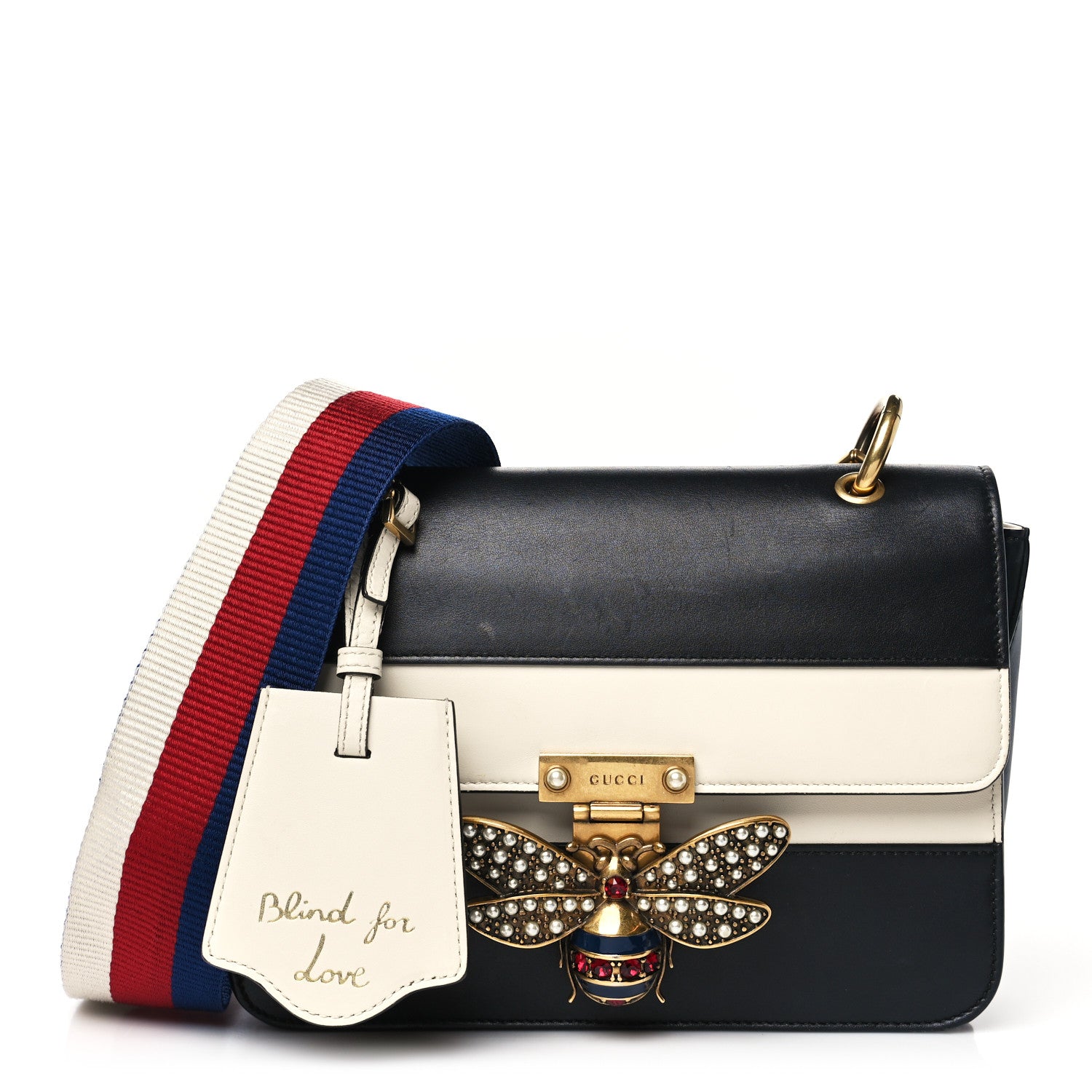 Gucci Calfskin Sylvie Web Queen Margaret Shoulder Bag Mystic White Black 1 of 11