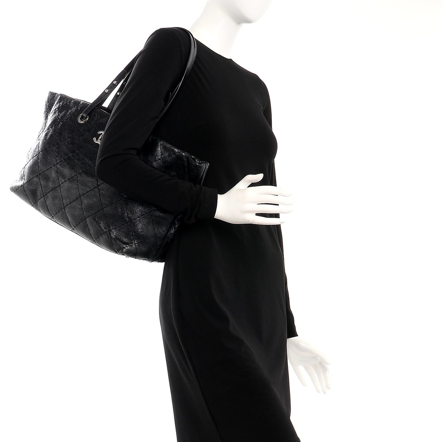 Glazed Calfskin Large On The Road Tote Black