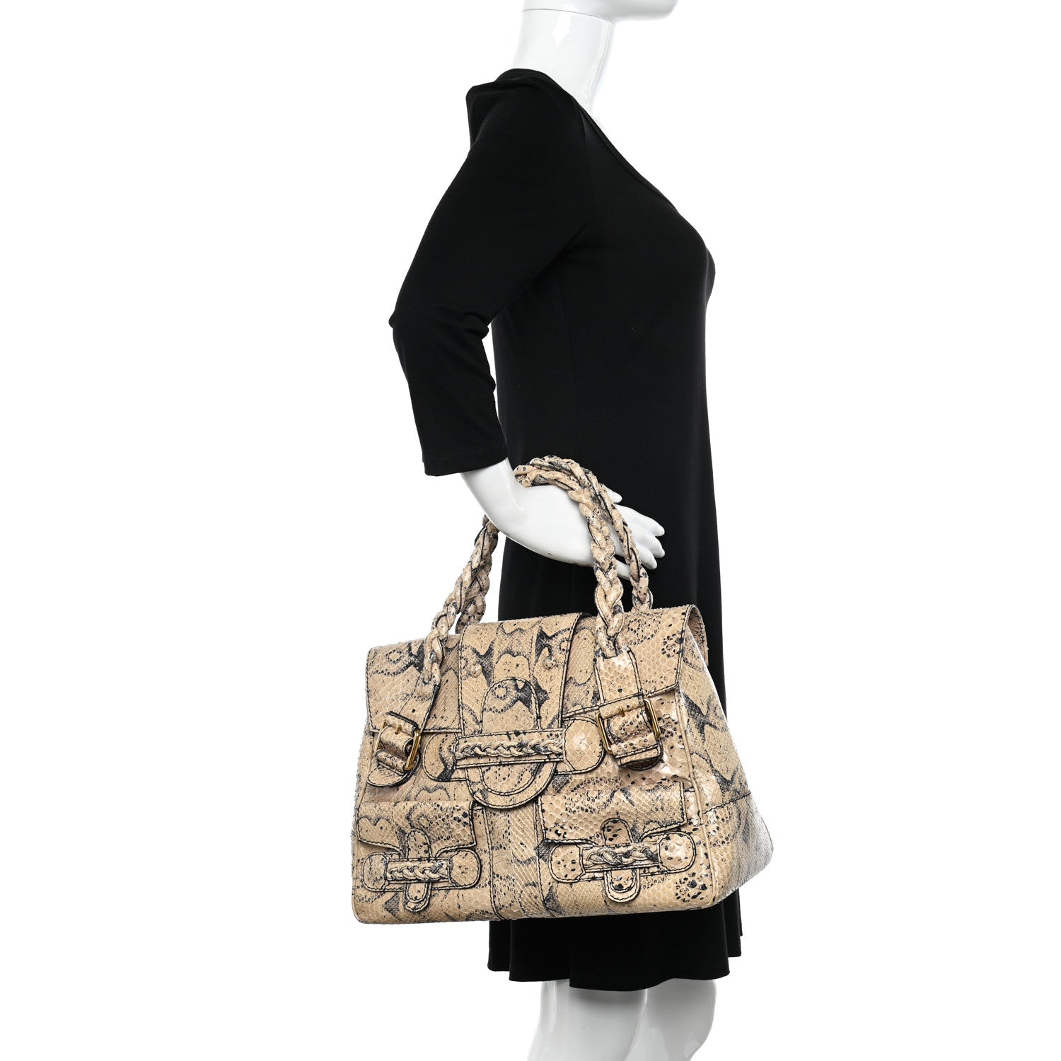 Valentino Garavani Snakeskin Braided Satchel Beige 2 of 11