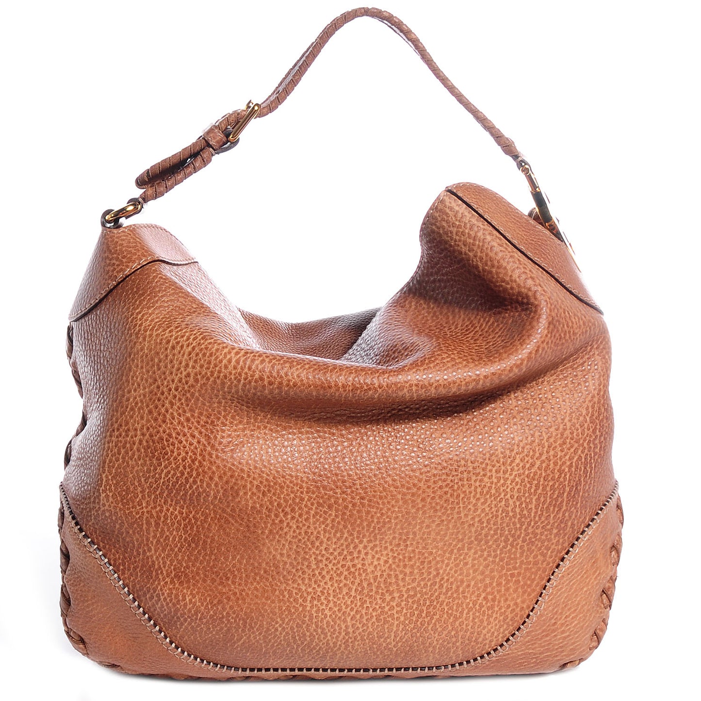 Grained Leather Medium Charlotte Hobo Light Brown