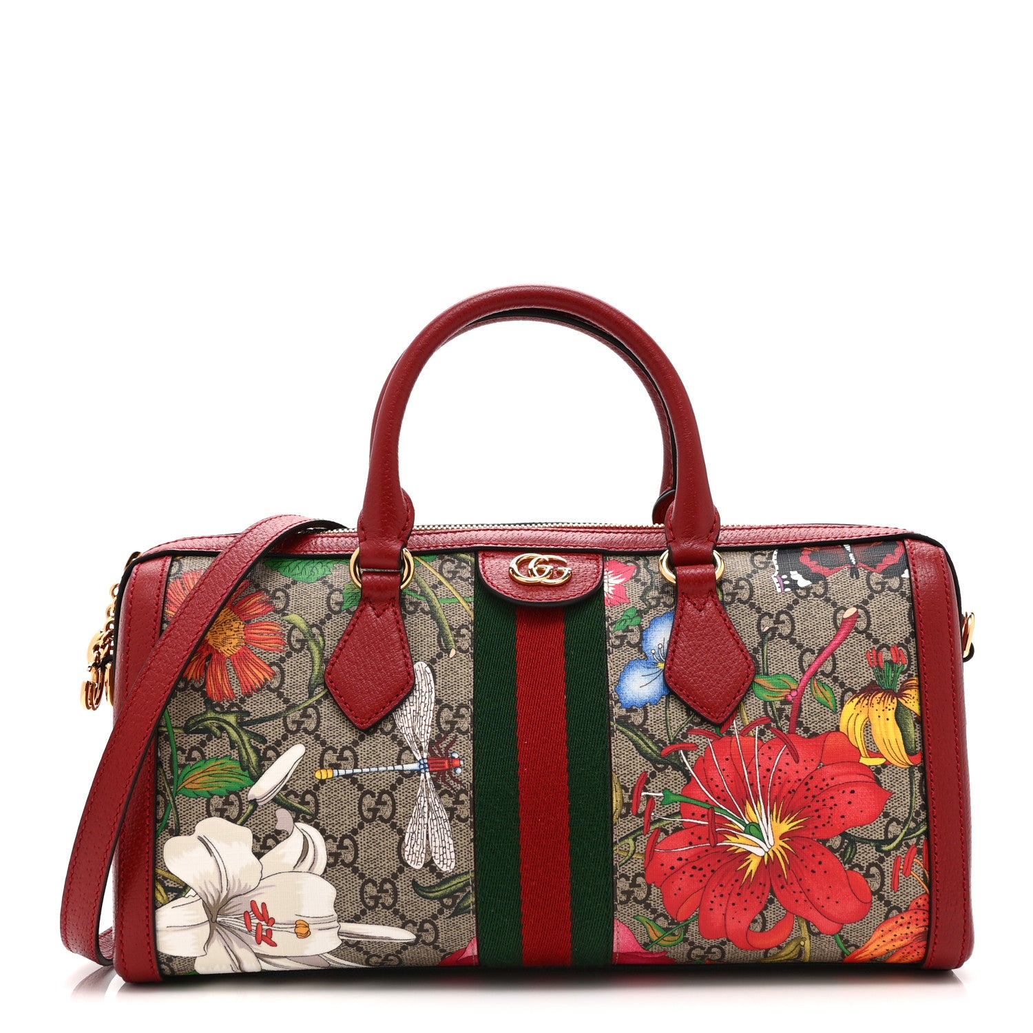 Gucci GG Supreme Monogram Flora Web Medium Ophidia Boston Red 1 of 12