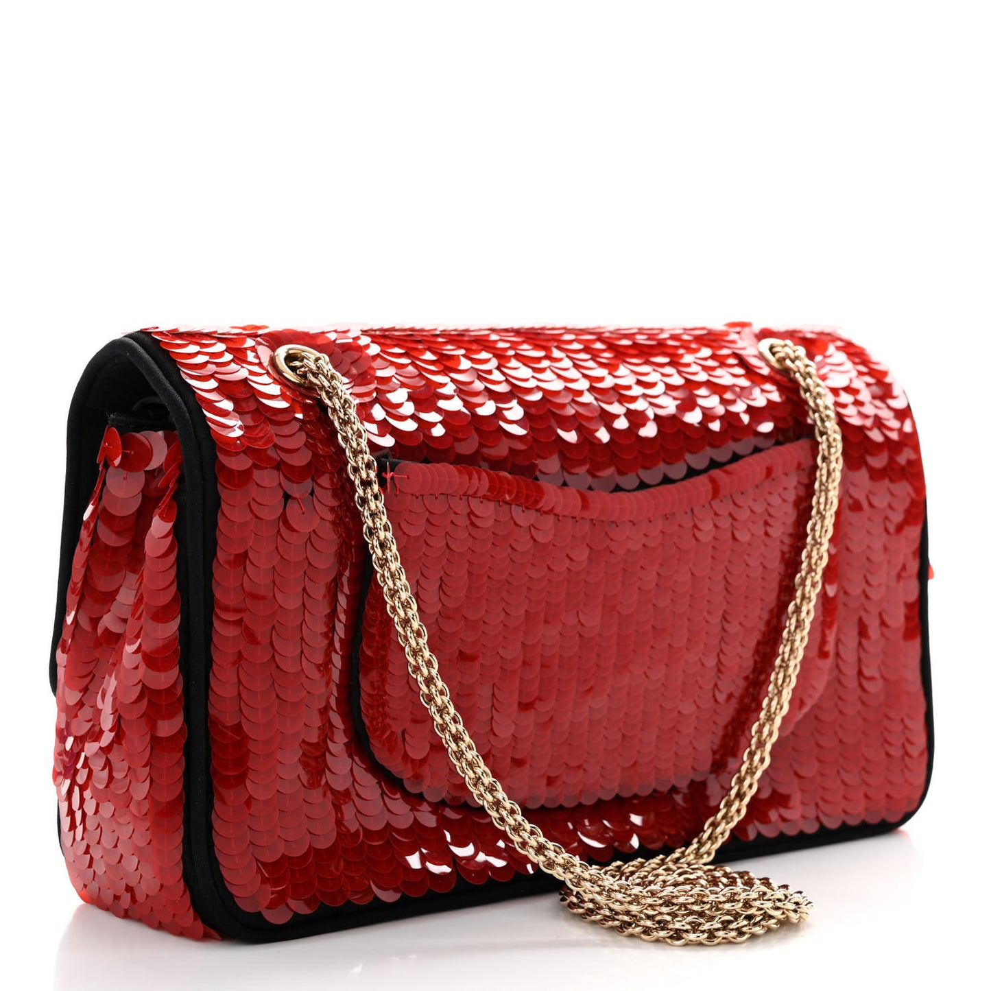 Satin Sequin Paris Shanghai Medium Double Flap Red
