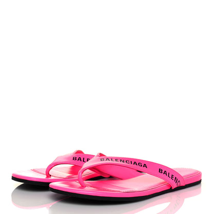 Balenciaga Calfskin Logo Thong Sandals 35 Neon Pink 3 of 13