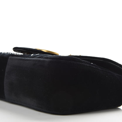 Gucci Velvet Matelasse Marquise Crystals Embroidered Small GG Marmont Shoulder Bag Black 7 of 9
