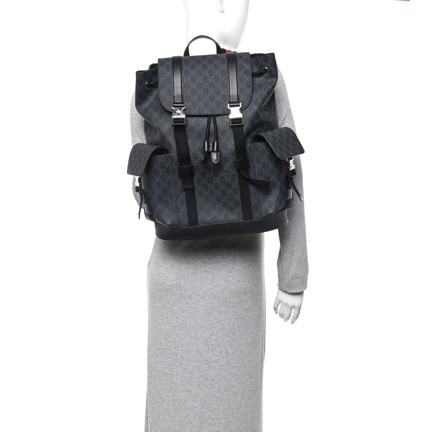Soft GG Supreme Monogram Large Double Buckle Backpack Black