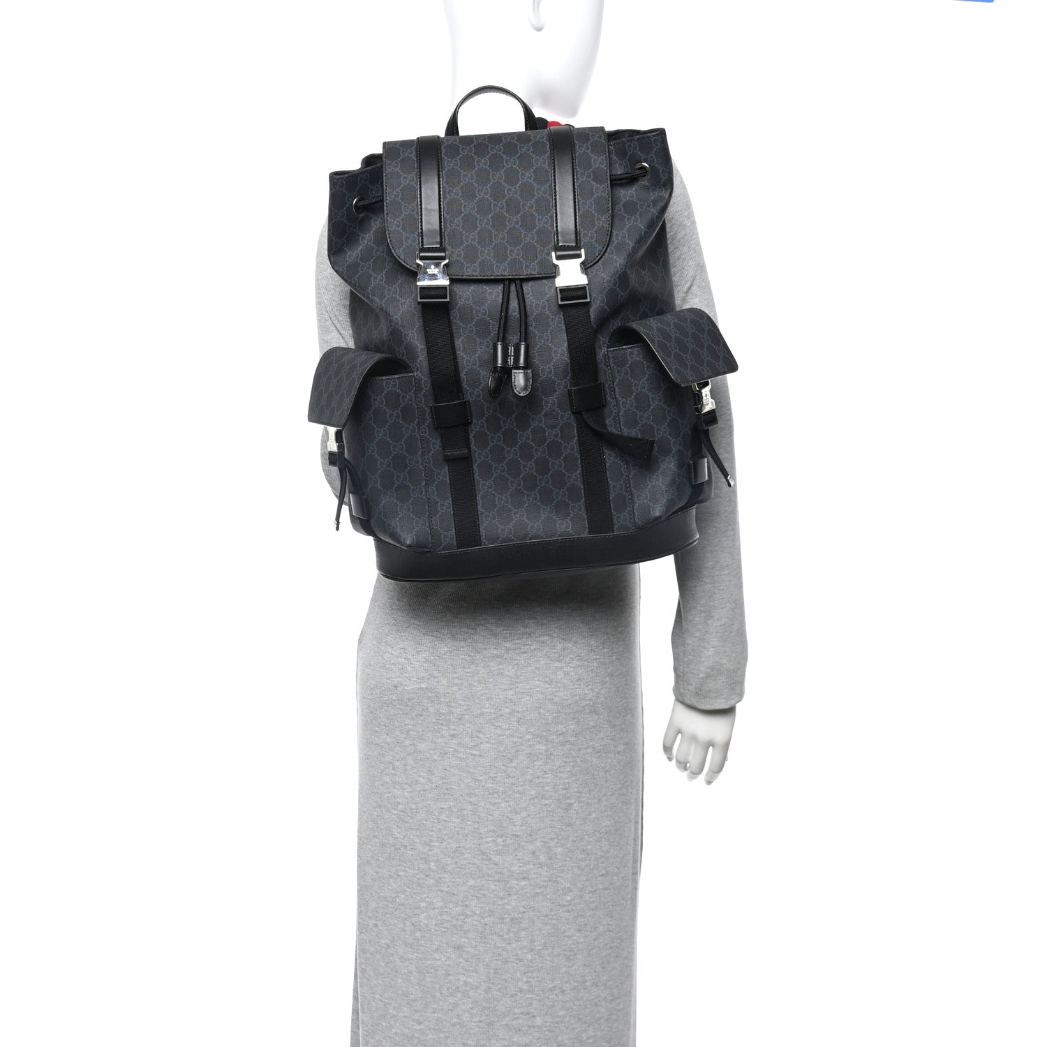 Gucci Soft GG Supreme Monogram Large Double Buckle Backpack Black 2 of 13