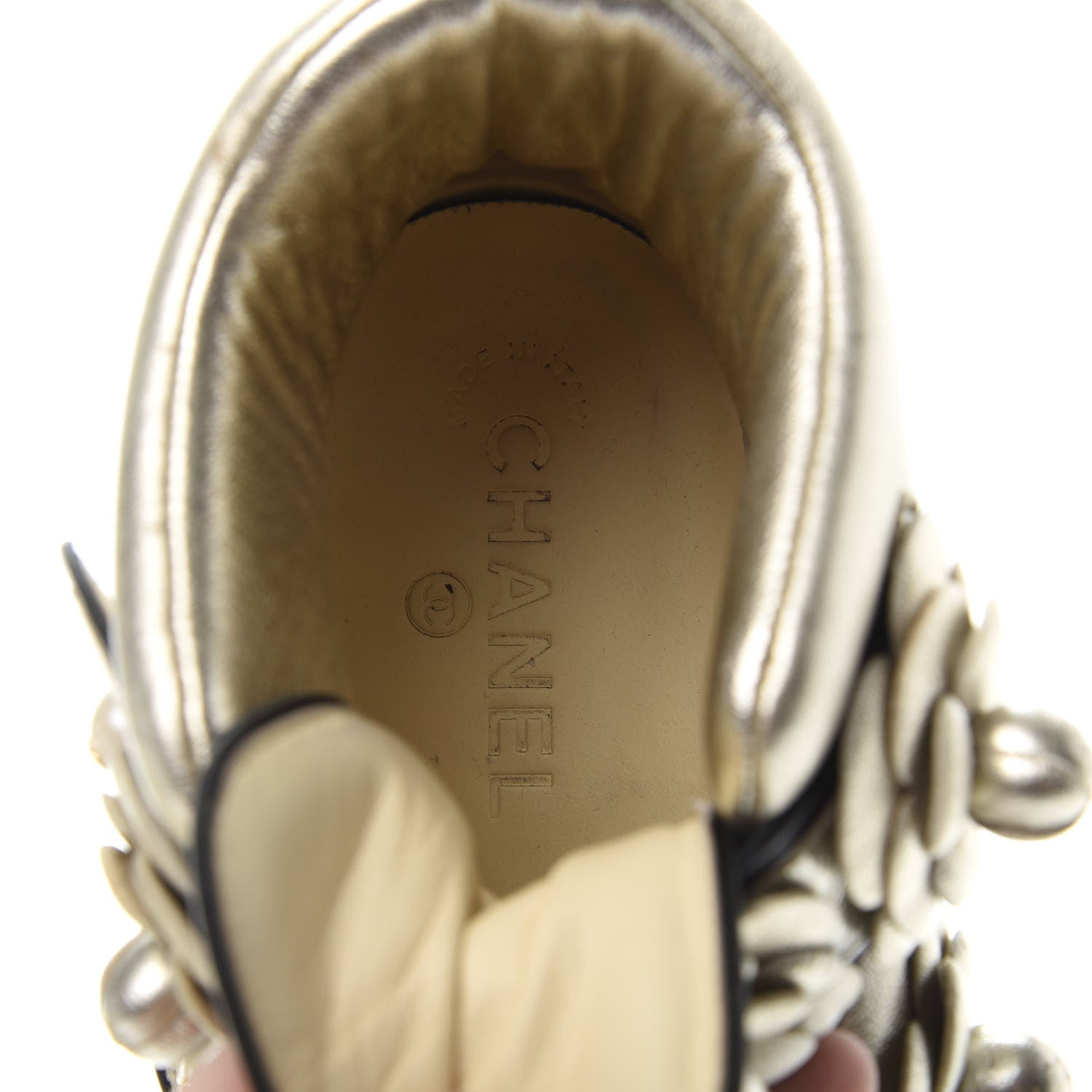 Chanel Metallic Lambskin Camellia High Top Sneakers 39 Gold 8 of 13