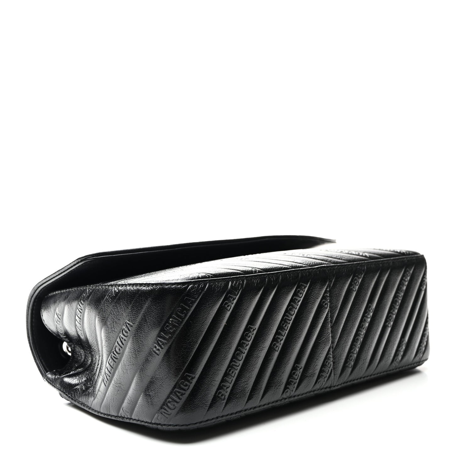 Shiny Goatskin Logo Embossed Monochrome M BB Round Shoulder Bag Black