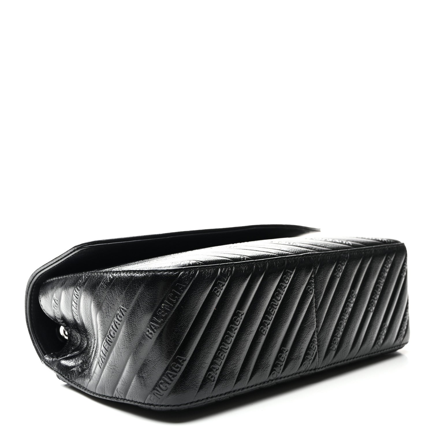 Balenciaga Shiny Goatskin Logo Embossed Monochrome M BB Round Shoulder Bag Black 4 of 9