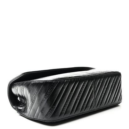 Balenciaga Shiny Goatskin Logo Embossed Monochrome M BB Round Shoulder Bag Black 4 of 9