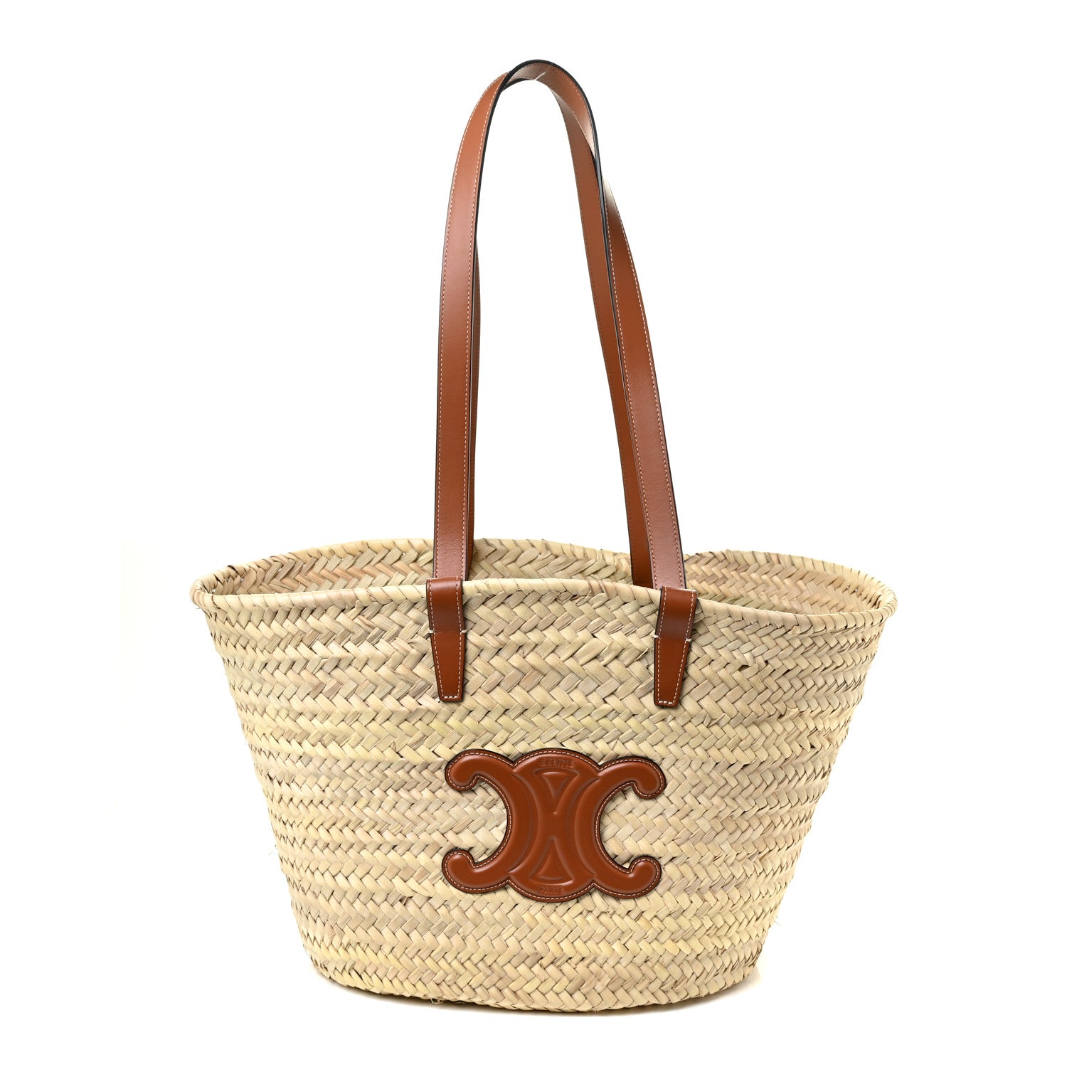 Celine Raffia Calfskin Triomphe Medium Panier Tan 1 of 10