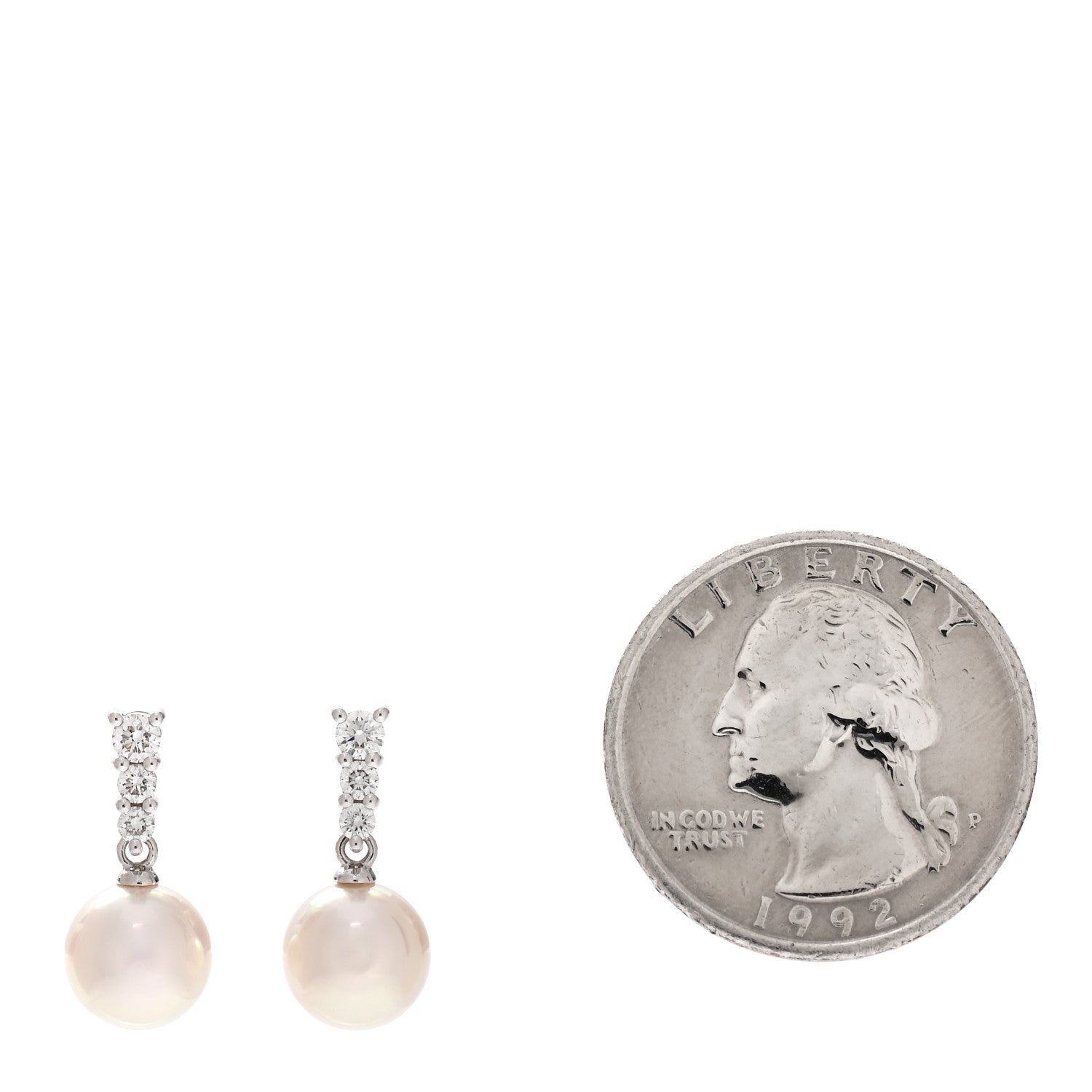 Mikimoto 18K White Gold Diamond Akoya Pearl 8mm Morning Dew Earrings 2 of 5