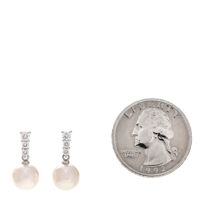 Mikimoto 18K White Gold Diamond Akoya Pearl 8mm Morning Dew Earrings 2 of 5