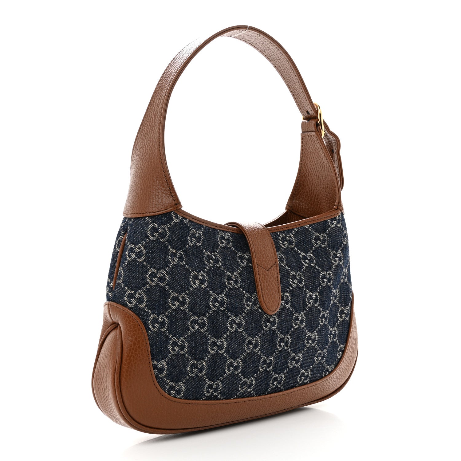 Gucci New Denim GG Monogram Calfskin Small Jackie 1961 Hobo Blue Tea Cuir 3 of 12