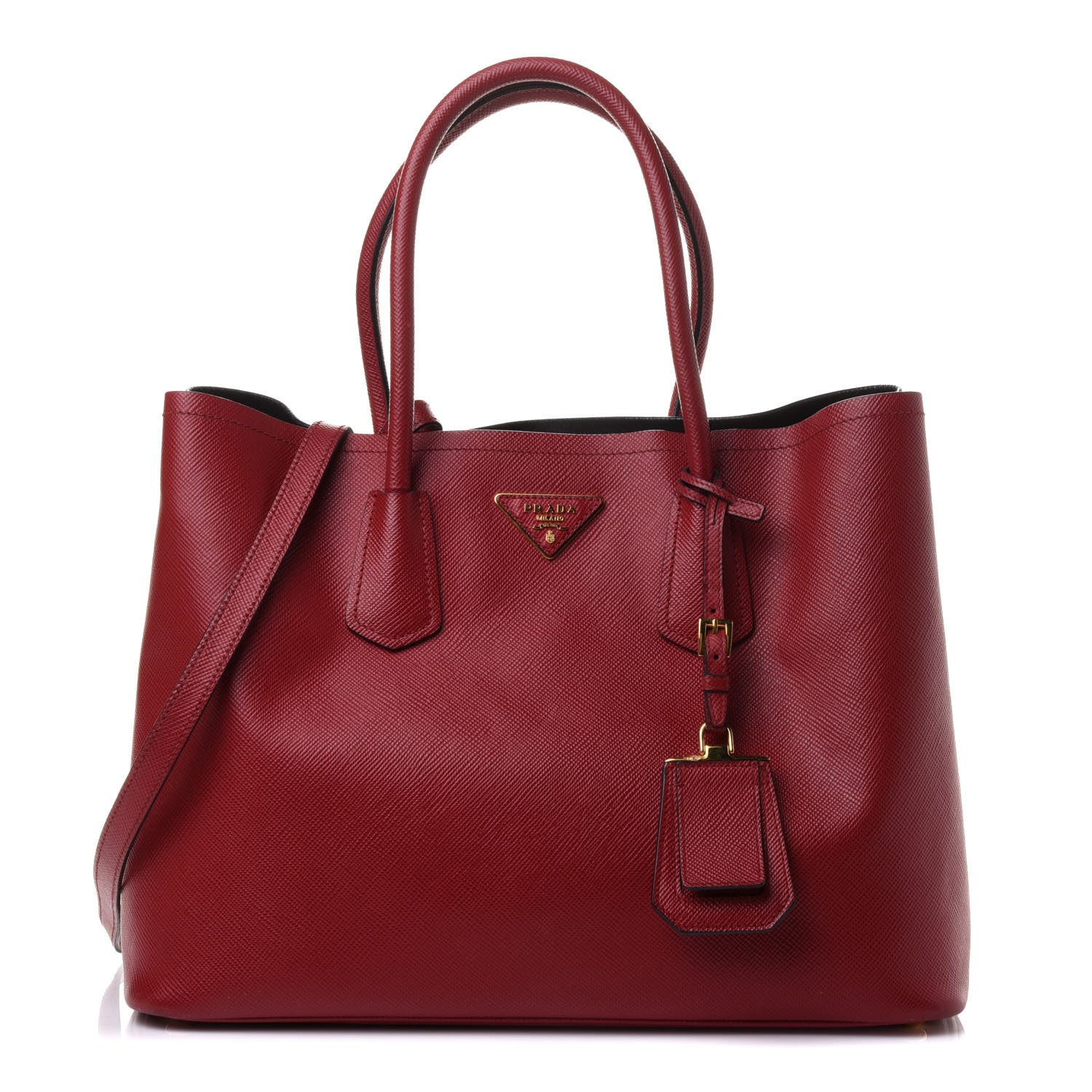 Prada Saffiano Cuir Large Double Bag Fuoco Black 1 of 11