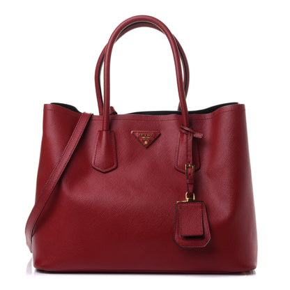 Prada Saffiano Cuir Large Double Bag Fuoco Black 1 of 11