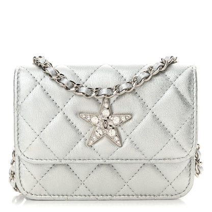 Chanel Metallic Lambskin Crystal Quilted Star Chain Belt Bag Silver 1 of 12