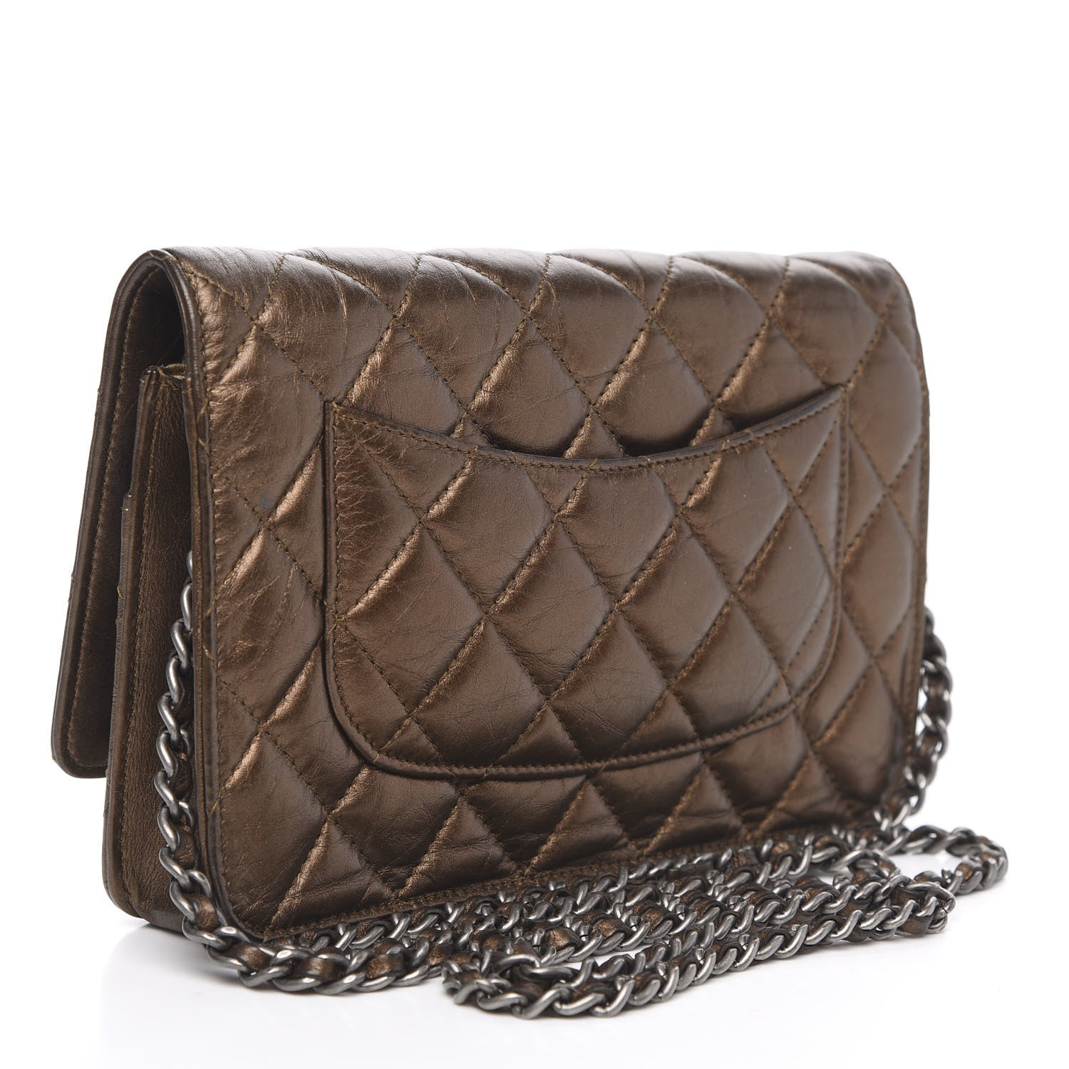 Chanel Metallic Aged Calfskin Quilted Reissue Wallet On Chain WOC Bronze 3 of 14
