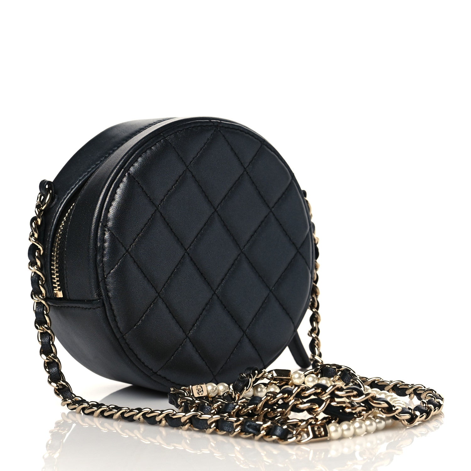 Chanel Iridescent Lambskin Quilted Pearl Round Clutch With Chain Black 3 of 11